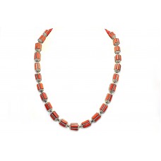 Necklace Sterling Silver 925 Coral Gem Stone Women Adjustable Handmade B759
